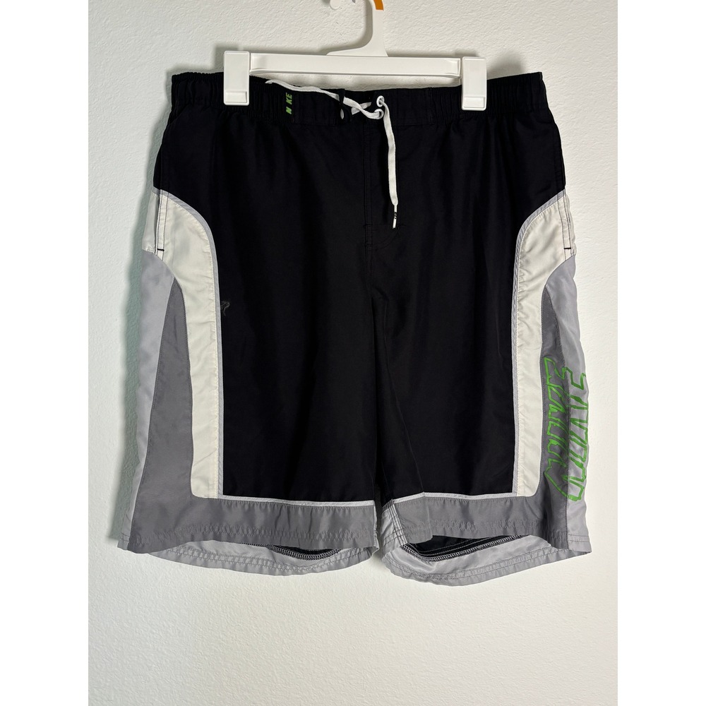 Nike Mens Board Shorts Black Grey White Swim Trunks Size‎ L Drawstring Graphic